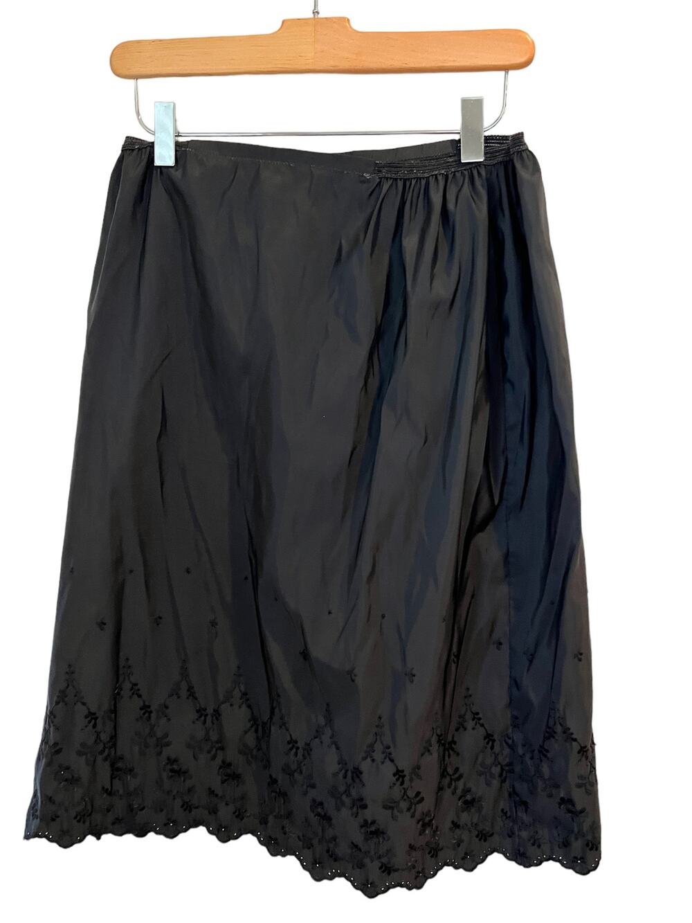 Vintage 70s Komar Black Eyelet embroidered Half Slip - Picture 1 of 6